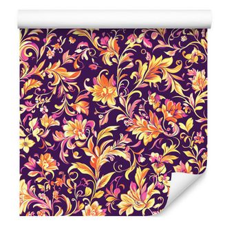 OEM Carta Da Parati Con Intricato Motivo Floreale Nei Toni Del Prugna, Viola E Rosso, 50x1000 Cm