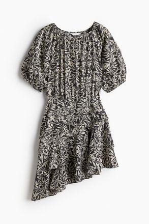 H&M Volantkleid - Dunkelgrau/Gemustert