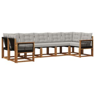 vidaXL Conjunto De Sof&aacute;s De Exterior 7 Pcs Natural Y Gris Claro Vidaxl