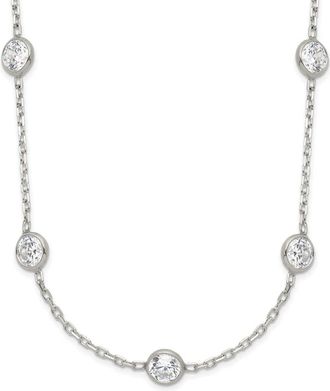 Diamond2Deal Sterling Silver Clear 4mm 9-Station Cubic Zirconia Necklace 18