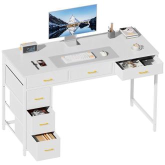 OEM Escritorio - Ecofurnix Escritorio Gaming 6 Cajones - 120 X 50 Cm - 6 Cajones De Tela - Blanco
