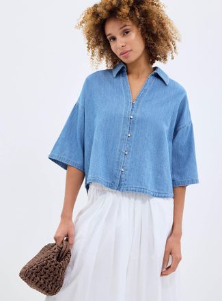Contemporaine Womens Lightweight 3/4 sleeve denim shirt