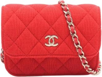 Chanel Pre-owned Matelasse Small Flap Chain Shoulder Bag - Dames - Vintage Schoudertas - Rood - ONE Size - Katoen - Vintage