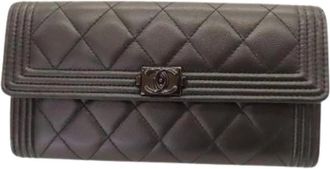 Chanel Pre-owned Boy Caviar Lange Portemonnee - Dames - Vintage Accessoires - Zwart - ONE Size - Leer - Vintage
