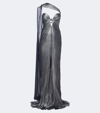 Maria Lucia Hohan Morgan scarf-detail pleated silk bustier gown
