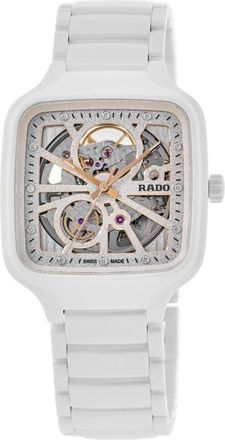 Rado True Square Automatic Open Heart Sparkling Rhodium Diamond Dial Ceramic Unisex Watch R27073722