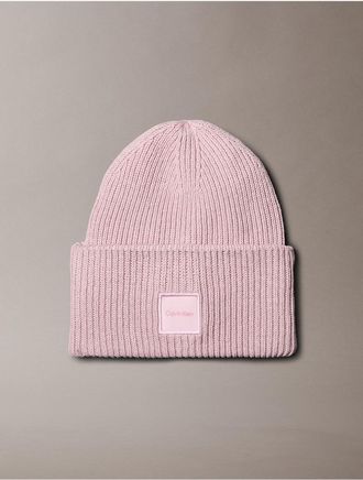 Calvin Klein Woven Logo Patch Beanie - Pink - OS