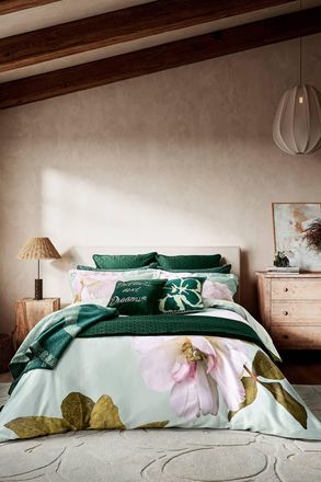 Ted Baker Gardenia Floral Cotton Sateen Duvet Cover Set in Light Green | Size: King