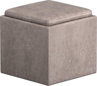 Simpli Home Rockwood 17in Contemporary Square Cube Storage Ottoman with Tray