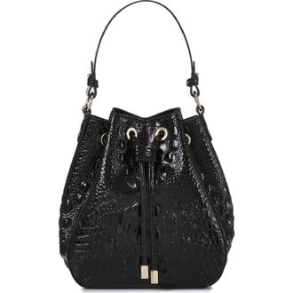 Brahmin Melinda Croc Embossed Leather Bucket Bag in Black at Nordstrom