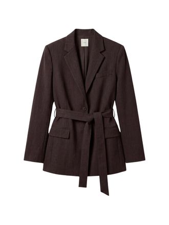 Calvin Klein Worsted Wool-Blend Belted Basketweave Blazer