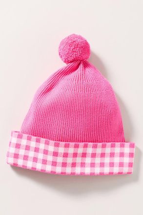 Beach Riot Pink Plaid Pom Pom Beanie