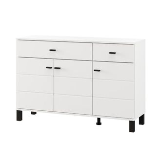 Dmora Aparador Jerico, Alacena 2 Cajones, 3 Estantes, Puertas Batientes, Correderas, 116x35x78h Cm Blanco Mate