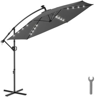 TecTake Parasol 360&deg; Rotating Umbrella, LED Solar, 3 x 3 m in Grey | Size: Large