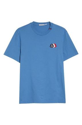 Moncler Tricolor Logo Patch Pima Cotton T-Shirt in Quiet Harbor at Nordstrom, Size Xxx-Large