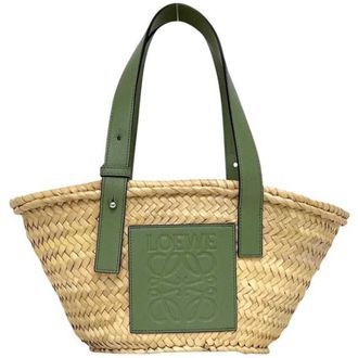 Loewe Beige Green Khaki Raffia Leather Basket (Pre-Owned)