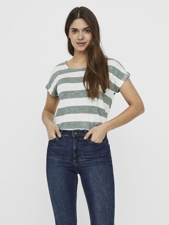 Vero Moda Kurzarmshirt VERO MODA VMWIDE STRIPE SL TOP GA JRS NOOS, Damen, Gr. XL, gr&uuml;n (laurel wreath stripes:snow wei&szlig;), Jersey, Obermaterial: 96% Viskose, 4% 
