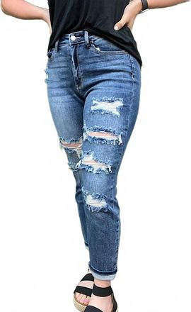 Judy Blue Womens Emily Distressed Boyfriend Jeans In Blue