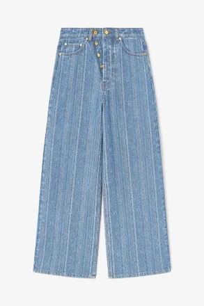 Ganni Blue Baggy Jeans in Striped Denim - Size 25 Organic Cotton