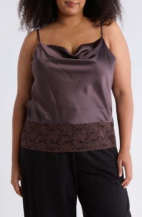 Renee C Lace Trim Satin Camisole in Brown at Nordstrom Rack, Size 1X