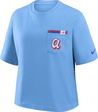Nike Atlanta Braves City Connect Pocket Boxy Nike Womens MLB T-Shirt in Blue | 11CM4NAAW-3GZ