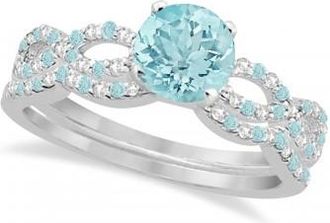 Allurez Diamond & Aquamarine Infinity Style Bridal Set Palladium 2.24ct