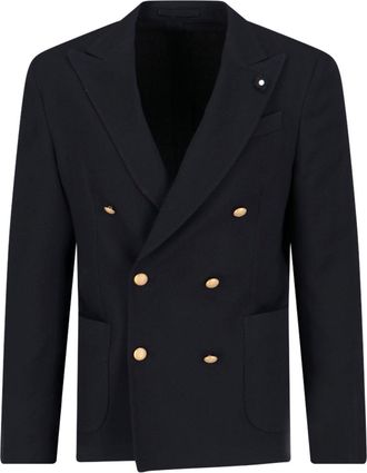 Lardini Blue Double-Breasted Wool-Blend Blazer