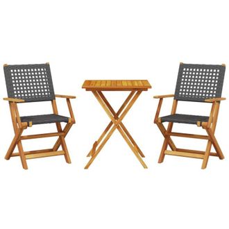 vidaXL Juego De Bistro De 3 Piezas Rat&aacute;n Pe Y Madera Maciza Negro Vidaxl