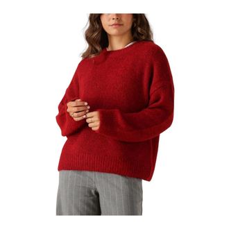 Object Rode Gebreide Pullover voor Vrouwen - Dames - Ronde hals truien - Rood - L - Polyester - Truien & Vesten