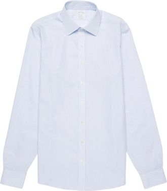 Brooks Brothers Milano Slim Fit Non-Iron Ainsley Collar Overhemd - Heren - Zakelijke Overhemden - Blauw - 2XL - Katoen - Overhemden
