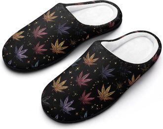 Generic Colorful Weed Leaves Mens Slippers Comfortable And Non-slip Cotton Slipper Shoe for House