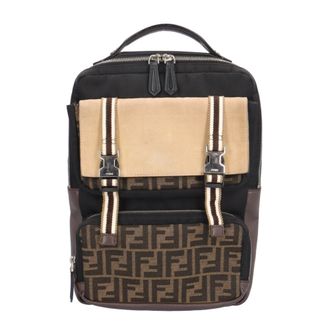 Fendi Black Brown Nylon Leather Backpack (Pre-Owned)