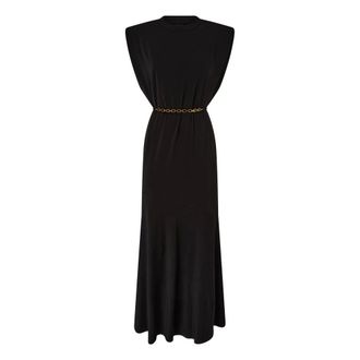 Pinko Pinko, Kleedjes, Dames, Zwart, M, Lange Jersey Cr&ecirc;pe Jurk met Kettingriem