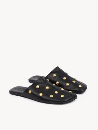 Chlo&eacute; Studded Leather Slippers - Black