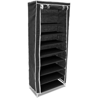 Relaxdays Set of 3 Relaxdays Organising Folding Shoe Racks, H x W x D: 151 x 60 x 30 cm, 9 Levels for 36 Pairs of Shoes, Black