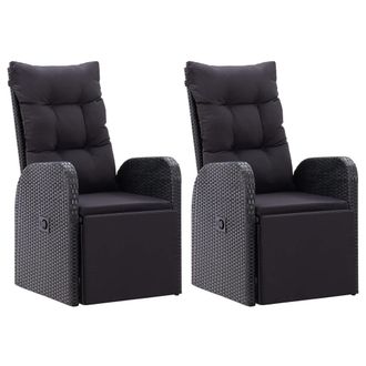 vidaXL Vidaxl - Sillones De Jard&iacute;n Reclinables Con Cojines 2 Uds Rat&aacute;n Pe Negro