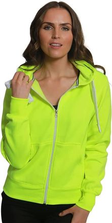 Purple Hanger Women New Long Sleeve Plain Zip Up Hoodie Top Ladies Hooded Pocket Everyday Casual Jacket Tops (3XL, Neon Green)