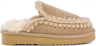 Mou Bruine Schapenvacht Pantoffel Handgemaakt EVA-zool - Dames - Slip ons - Bruin - 37 EU - Wol - Schoenen