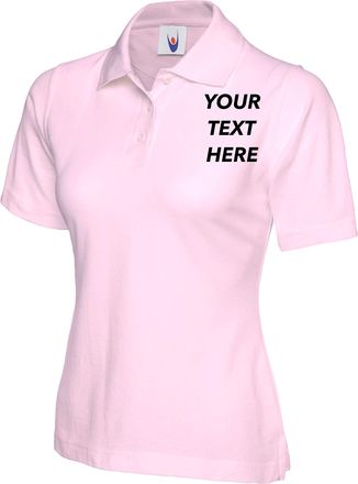 Generic Personalised Ladies Polo Shirt Your Text Logo 17 Colours stag Workwear top (Pink, XXL, xx_l)