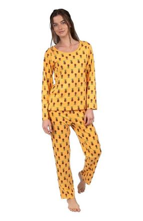 Leveret Womens Loose Fit Cotton Matching Family Pajamas, Animal & Nature Prints in Pineapple at Nordstrom, Size X-Small