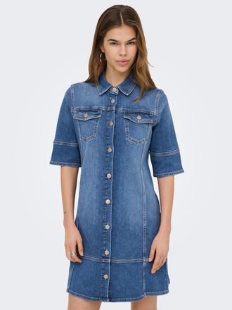 Only Jeanskleid ONLY ONLKATERINA 2/4 SHORT DNM DRESS AKM, Damen, Gr. XL, N-Gr, medium blau denim, Denim/Jeans, Obermaterial: 98% Baumwolle, 2% Elasthan, un