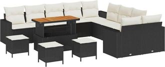 vidaXL Conjunto De Sof&aacute; De Jard&iacute;n Con Coj&iacute;n 14 Pcs Negro Y Crema Vidaxl