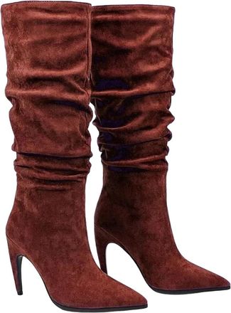Generic Women Thigh High Suede Boots Pleated Shaft Stiletto Heel Winter Outdoor Casual Long Boot