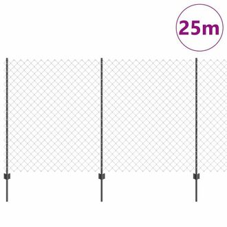 Berkfield Home Durable Chain Link Fence with 44 U Posts Grey 1.4x25 m Steel