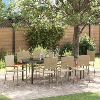 vidaXL Conjunto De Comedor De Jard&iacute;n 9 Pcs Beige Rat&aacute;n Sint&eacute;tico Vidaxl