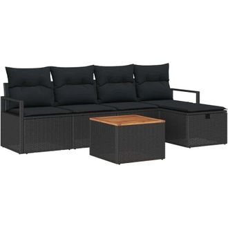 vidaXL Conjunto De Sof&aacute; De Jard&iacute;n Con Coj&iacute;n 6 Pcs Negro Polirat&aacute;n