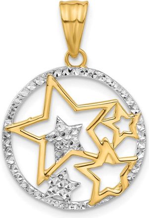 Diamond2Deal 14k Yellow Gold White Rhodium Diamond-Cut Stars Pendant