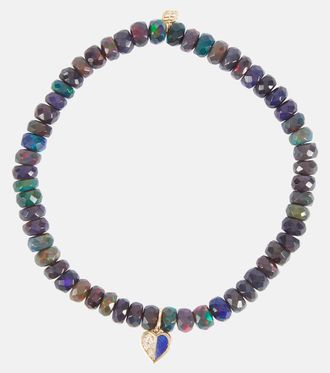 Sydney Evan Heart 14kt gold charm bracelet with diamonds and opals