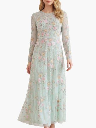 Needle & Thread Garden Rose Long Sleeve Maxi Gown in Sea Mist/pastel Mint at Nordstrom, Size 10
