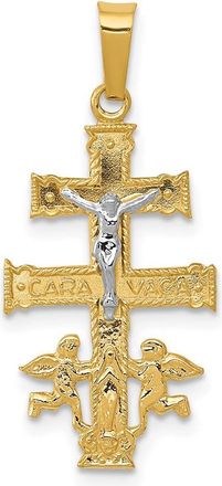 Diamond2Deal 14k Two-tone Gold Cara Vaca Crucifix Pendant